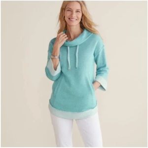 Soft Surroundings Santorini Shores Teal Heather Cowl Neck Pullover Tunic Large